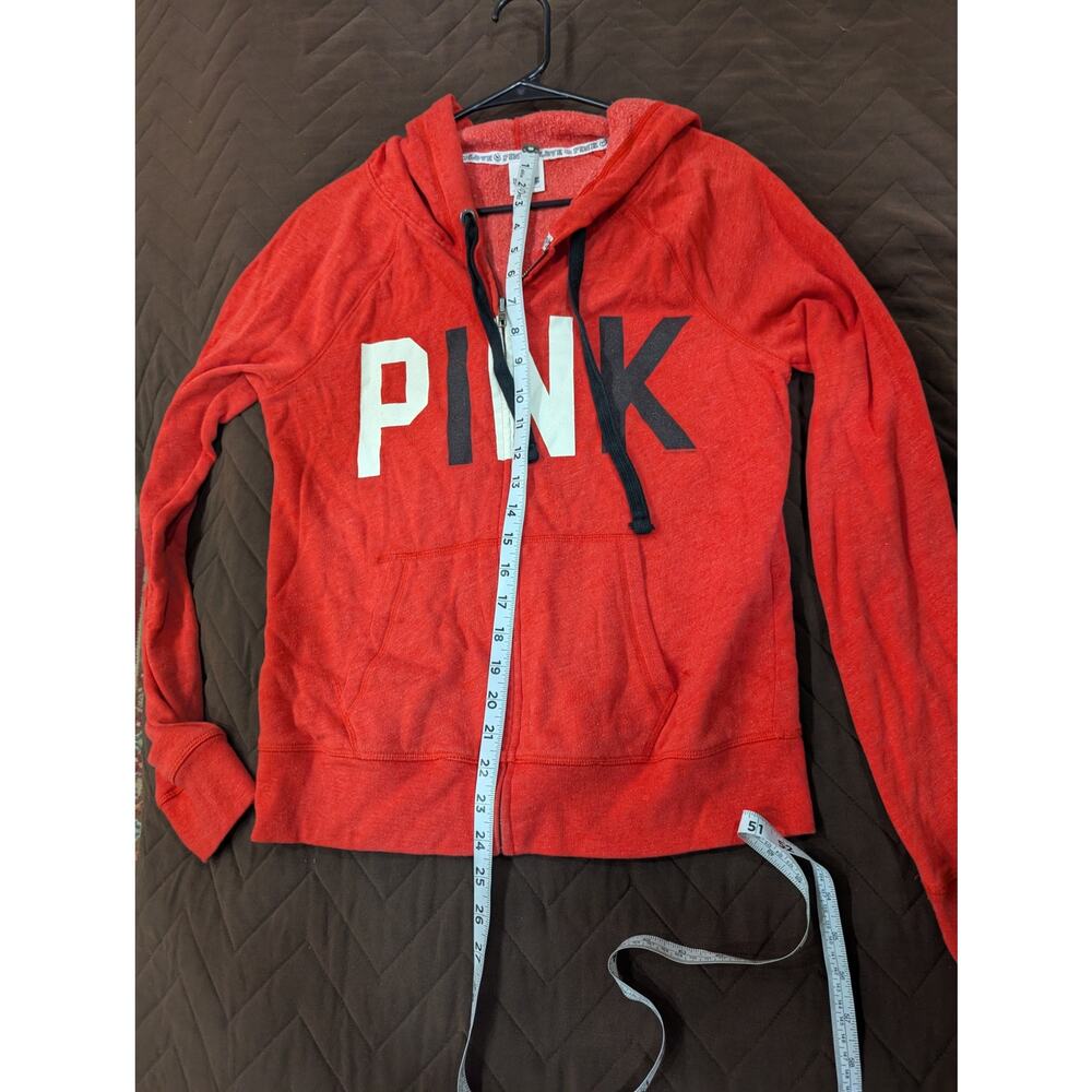 Red Zip Up Draw String Hooded Sweatshirt By Pink … - image 6
